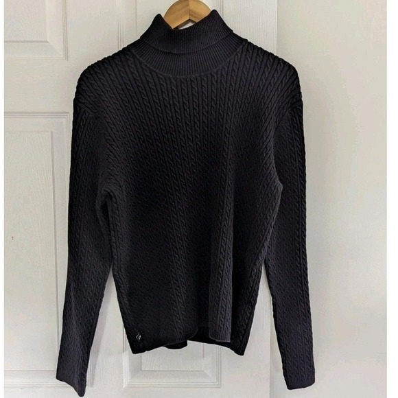 Anne Klein Sweaters - Vtg‎ Anne Klein Black Cable Sweater Women's XXL Stretch Turtleneck Minimalist
